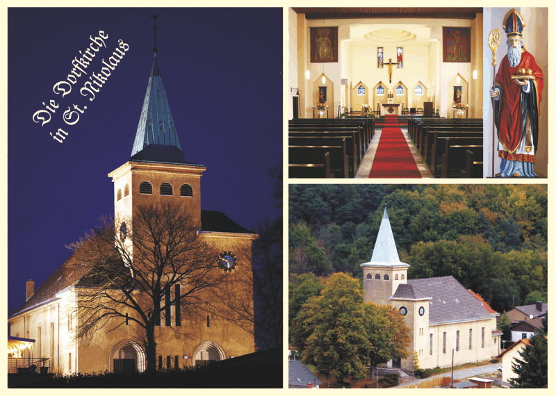 Postkarte St. Nikolaus- Die Dorfkirche in St. Nikolaus